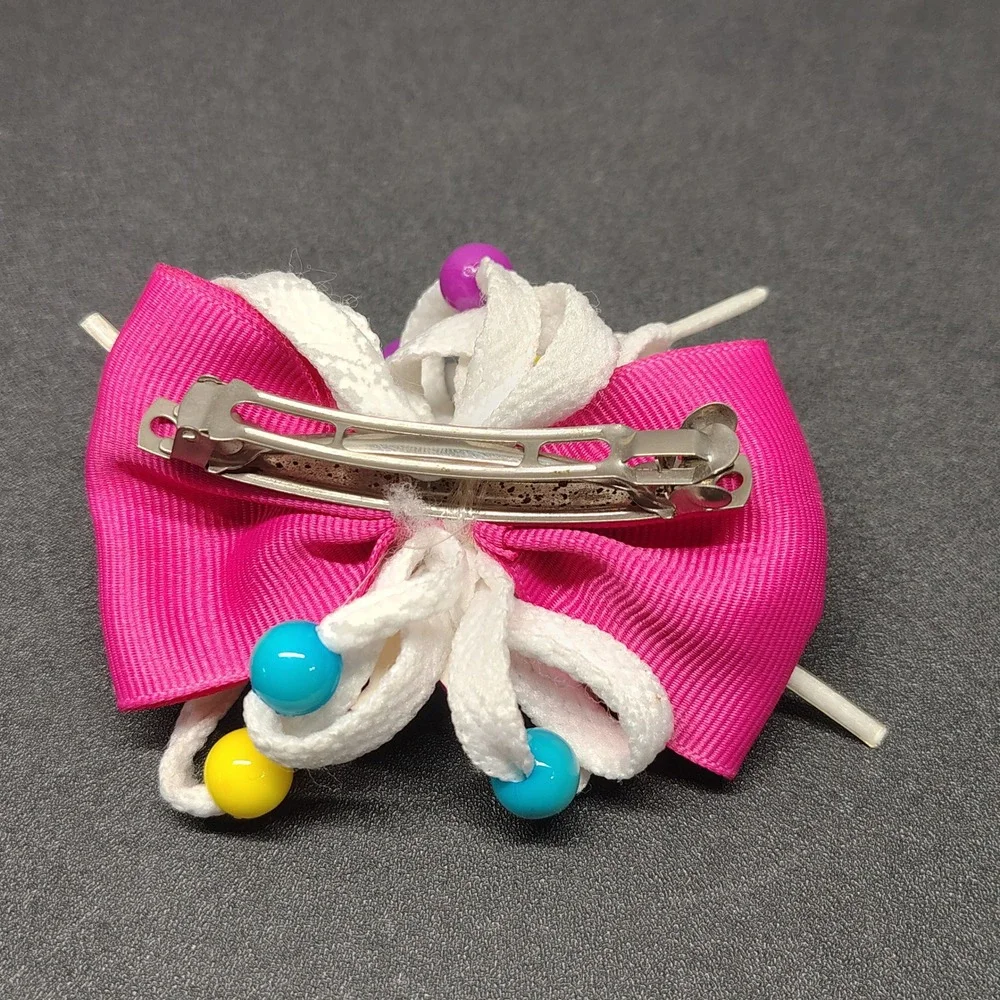 Vintage Barney Hair Clip Kids Pink White (Vintage 90s Barrette)